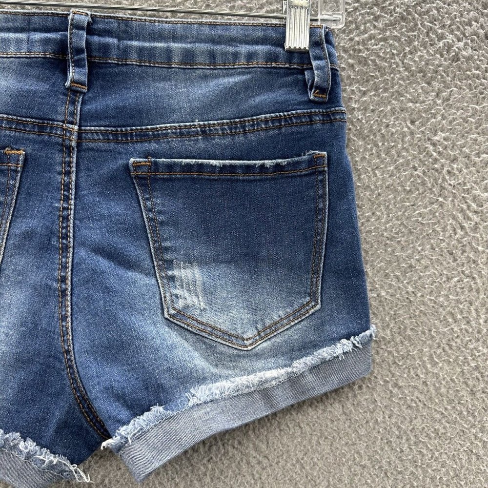 Angel Kiss Shorts Juniors 5 Blue Denim Floral Embroidered Cuff Shorts Junior's 5 - Picture 12 of 14